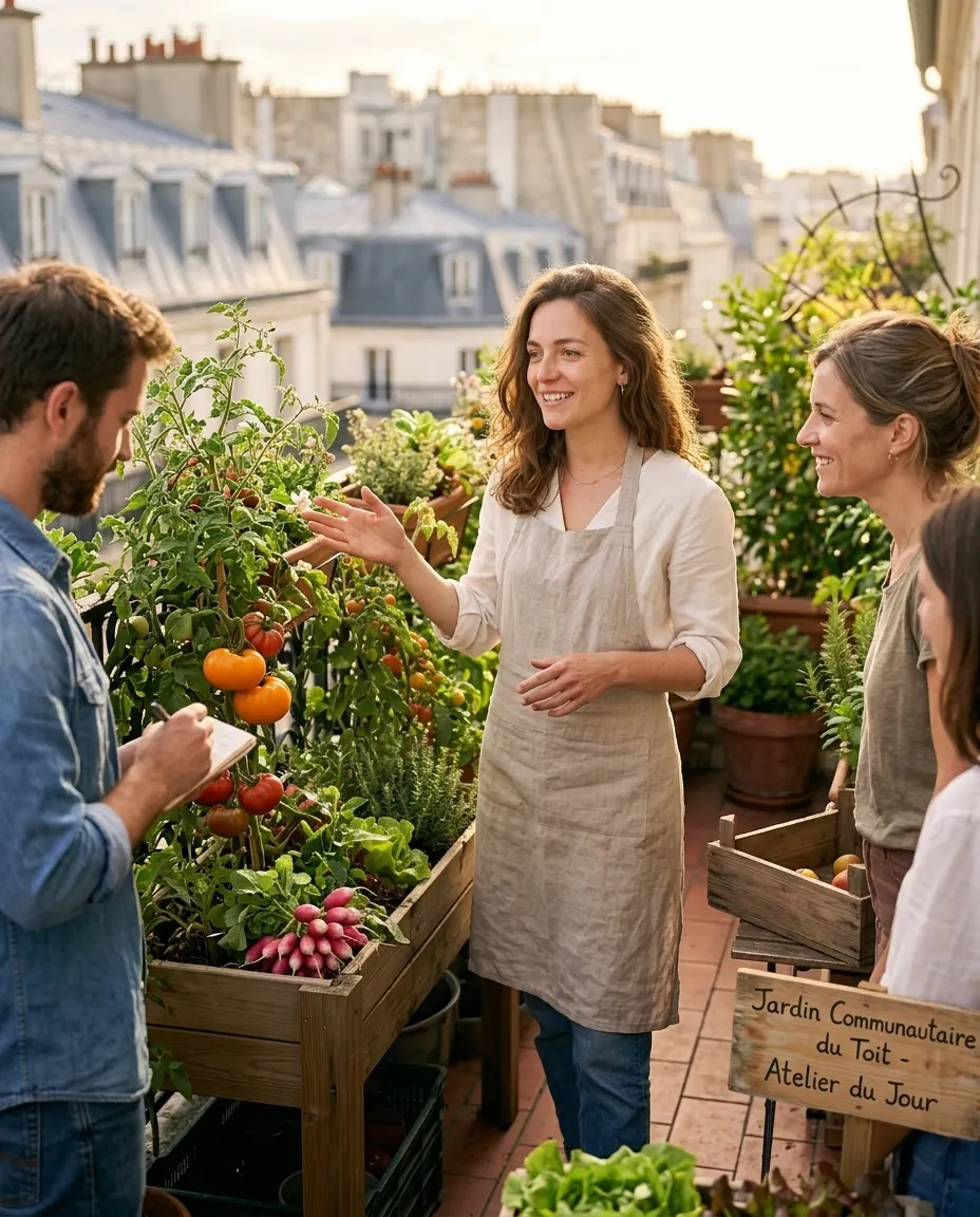 Andréa animant un atelier de jardinage urbain