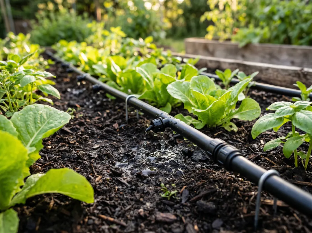 Système d’arrosage goutte à goutte au potager