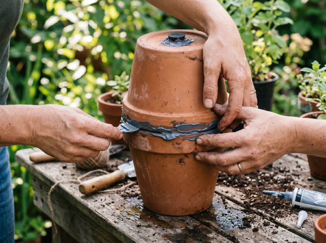 Assemblage de deux pots en terre cuite pour fabriquer un oya