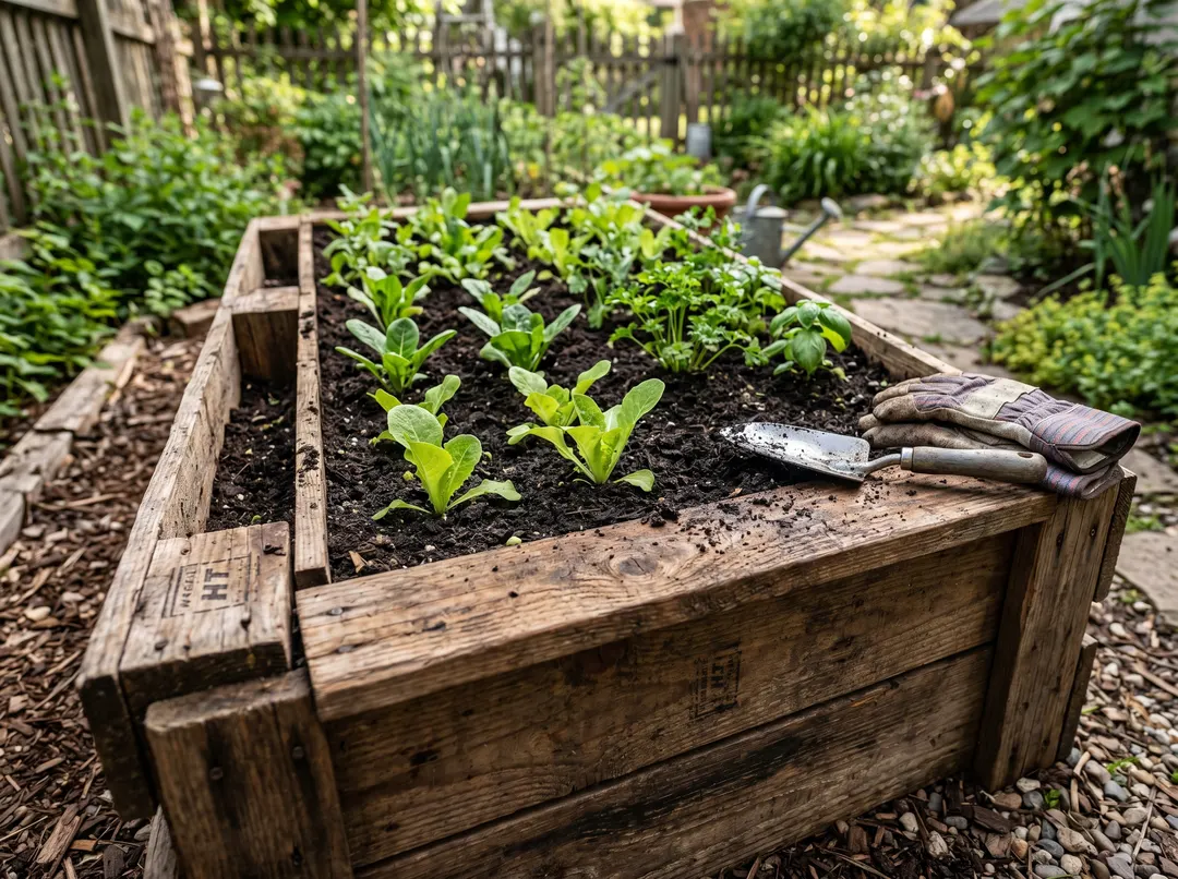 Palettes en bois récupérées transformées en carré potager, bricolage upcycling