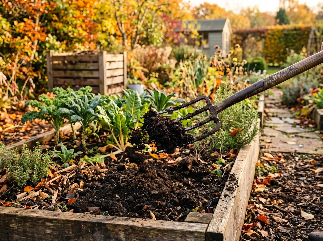 Épandage de fumier composté sur une planche