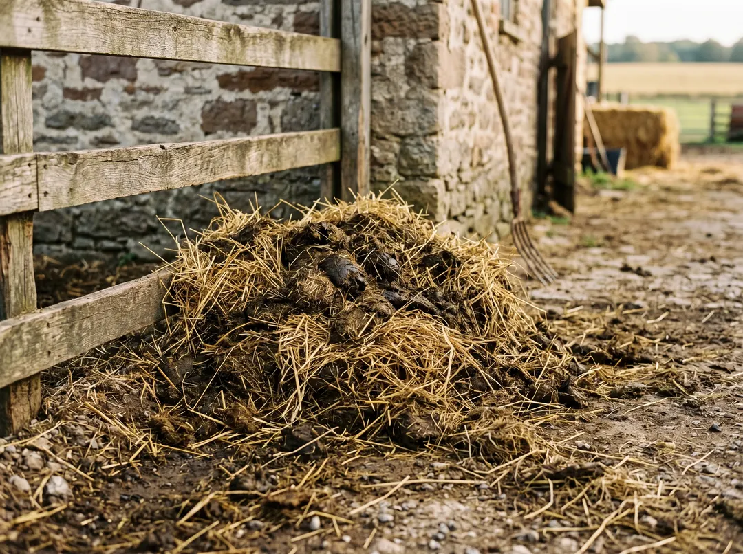 Fumier de cheval frais mêlé de paille