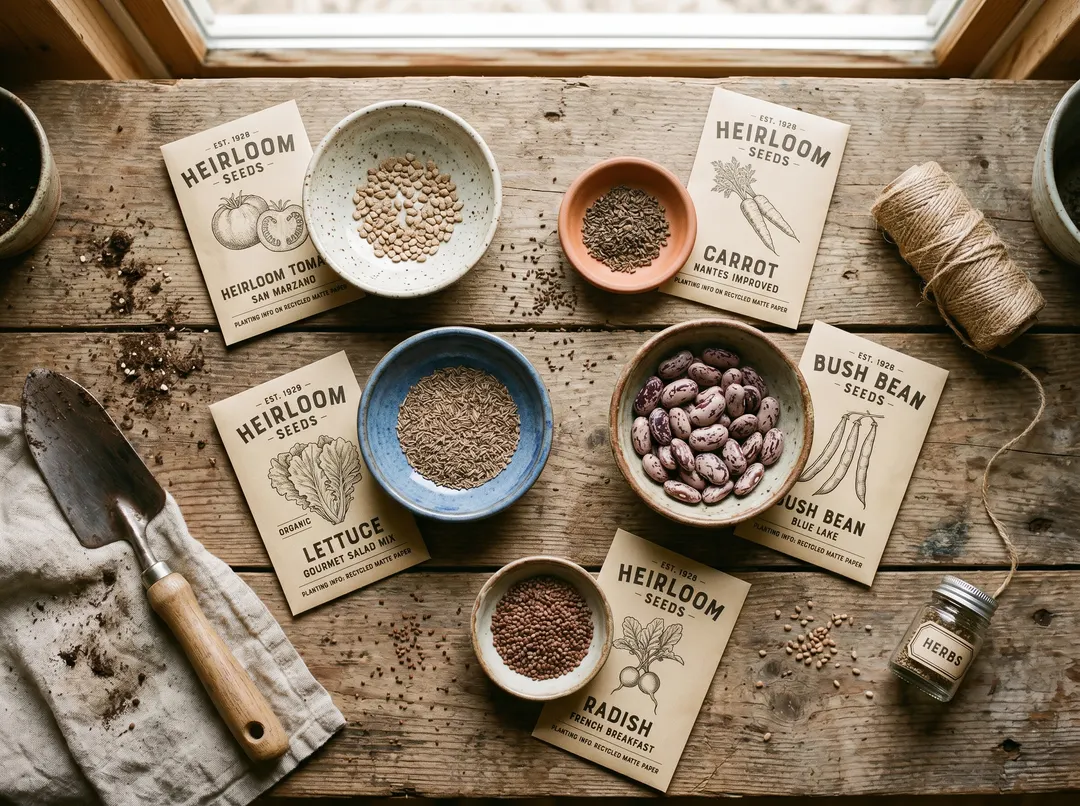 Assortiment de graines et de sachets de variétés potagères