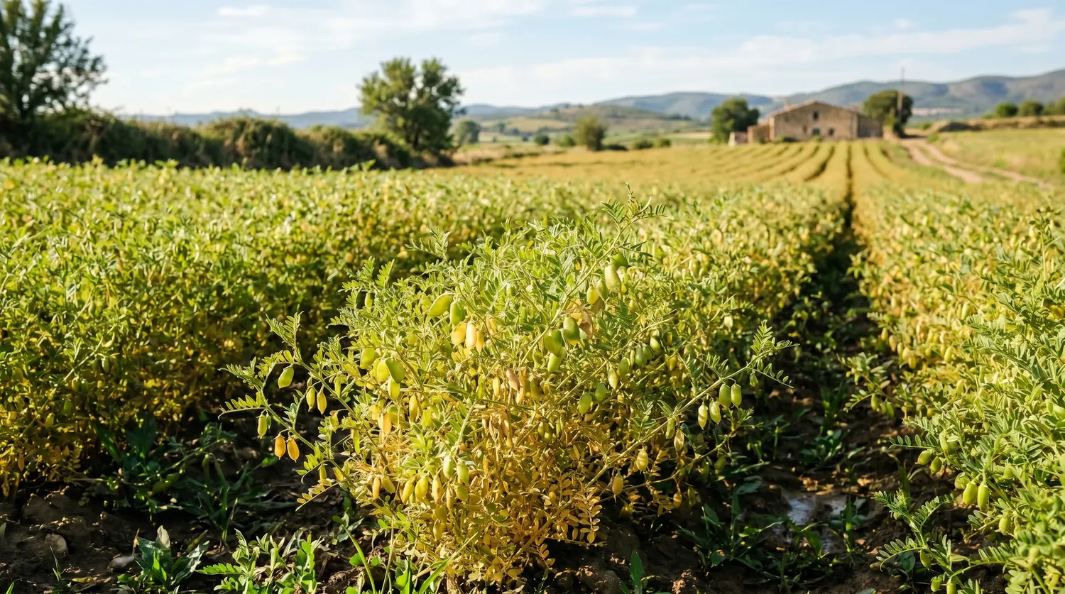 Plants de lentilles poussant en plein soleil dans un champ ensoleillé
