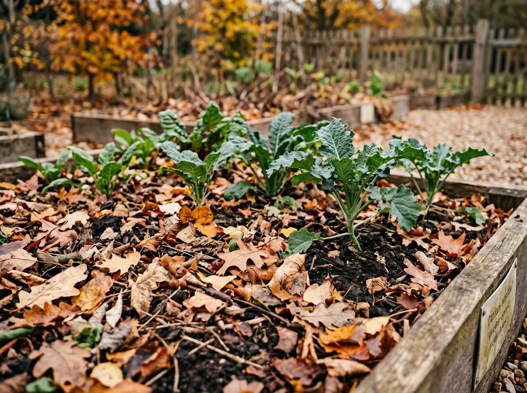 Paillage avec des feuilles mortes en automne