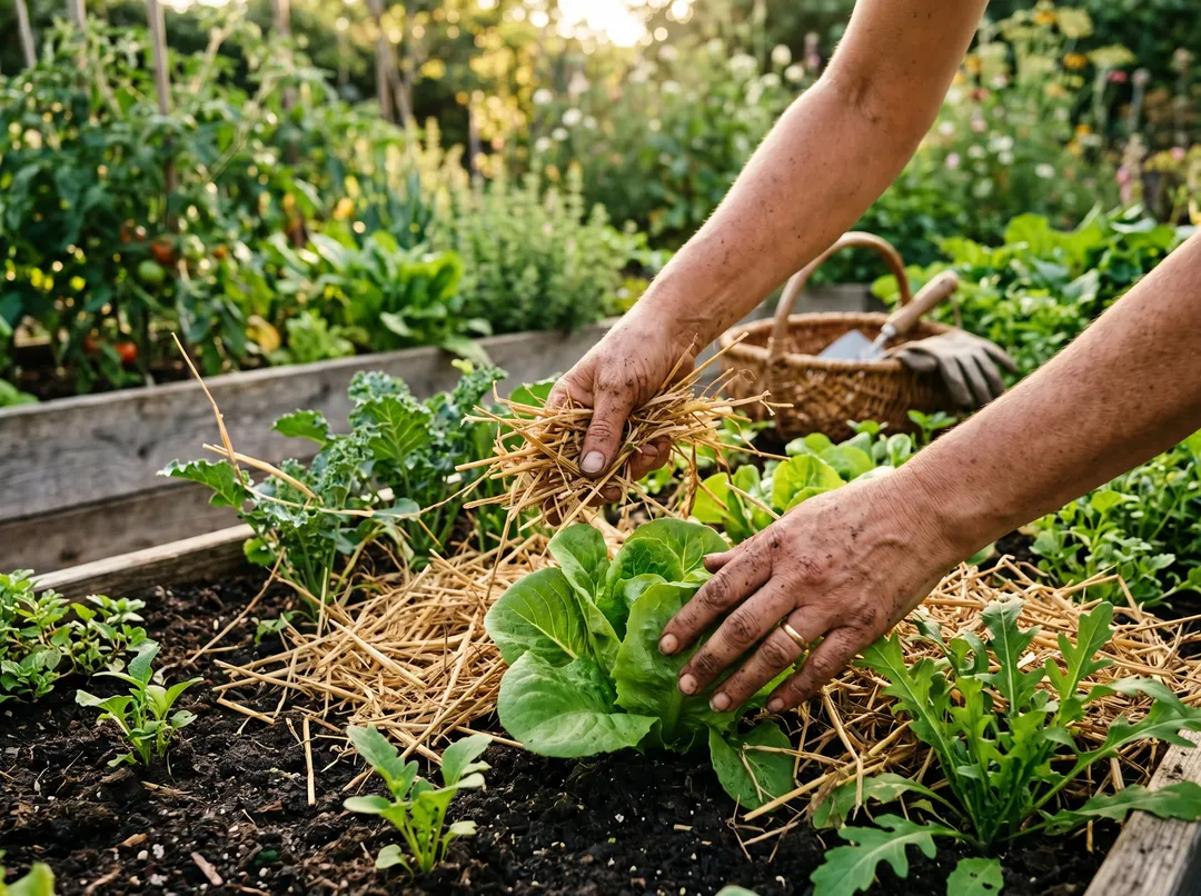 Paillage à la paille au potager