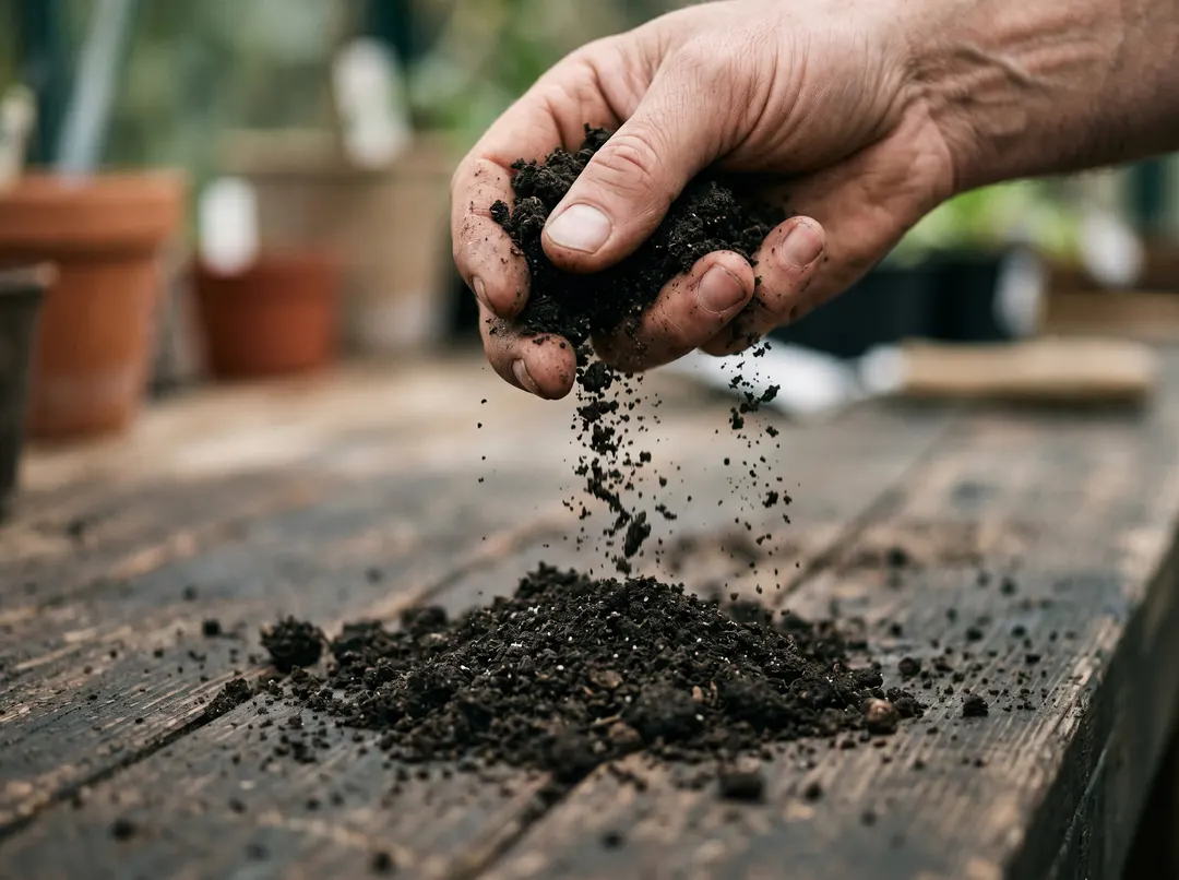 Terre de jardin émiettée à la main pour un test de sol