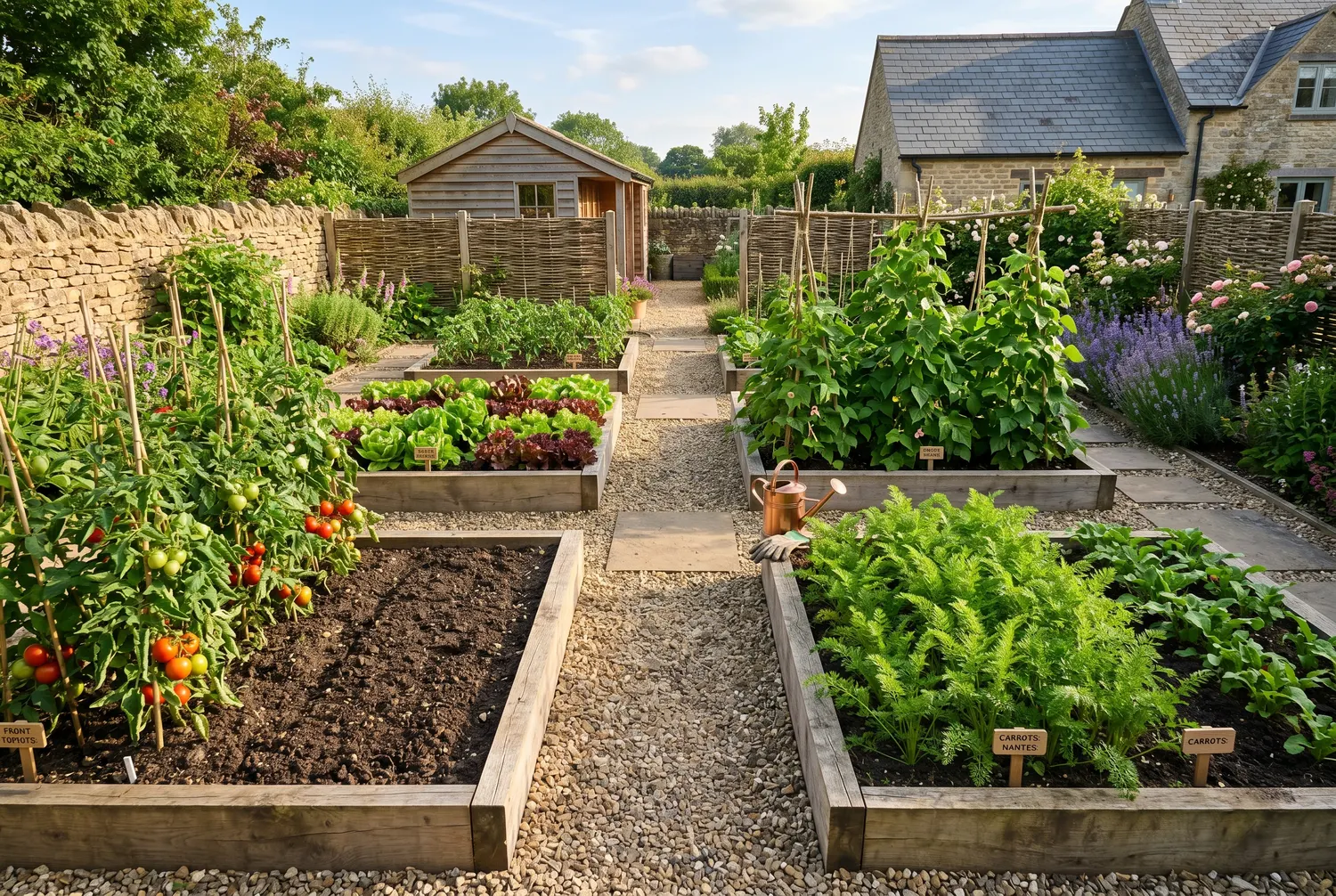 Potager organisé en parcelles distinctes pour la rotation des cultures