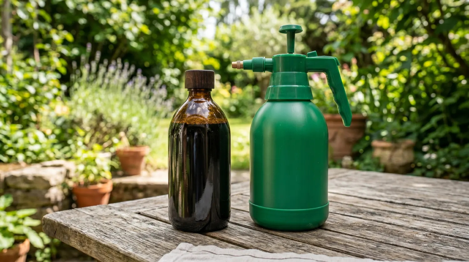 Savon noir et pulvérisateur, traitements naturels du jardin