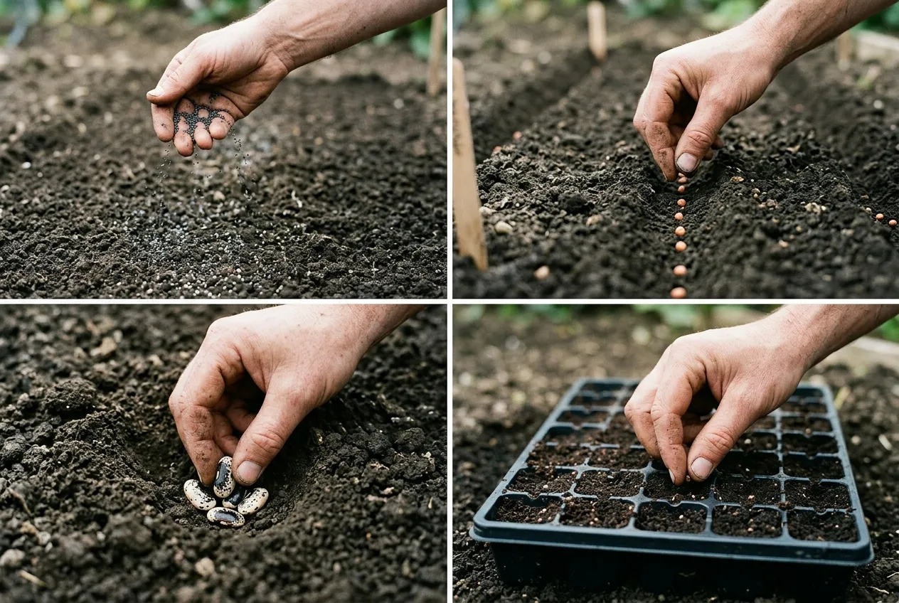 Les 4 techniques de semis en gestes : semis à la volée, en ligne, en poquet et graine à graine